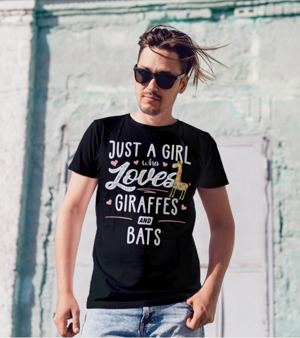 Just A Girl Who Loves Giraffes And Bats Playful Pink Hearts Giraffe T-Shirt