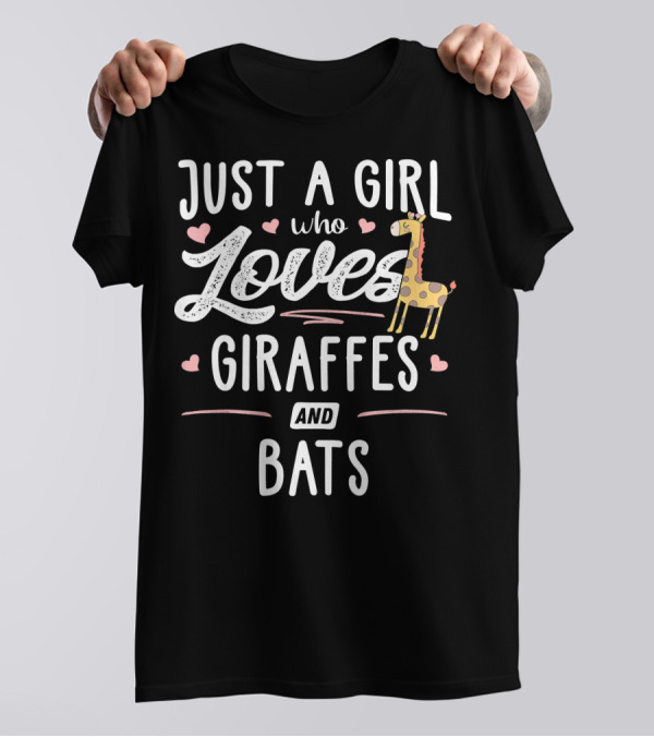 Just A Girl Who Loves Giraffes And Bats Playful Pink Hearts Giraffe T-Shirt