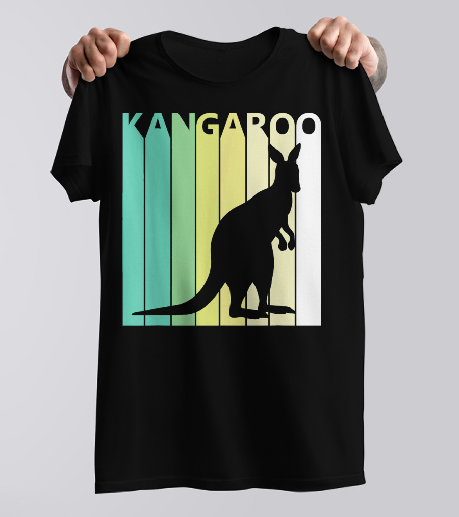 Kangaroo Silhouette Against Multicolor Stripes Animal Lover T-Shirt