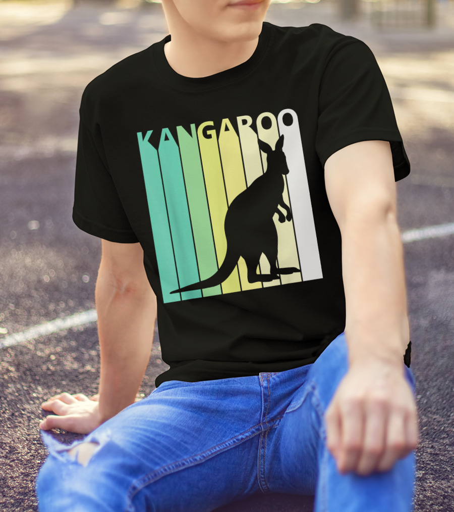 Kangaroo Silhouette Against Multicolor Stripes Animal Lover T-Shirt
