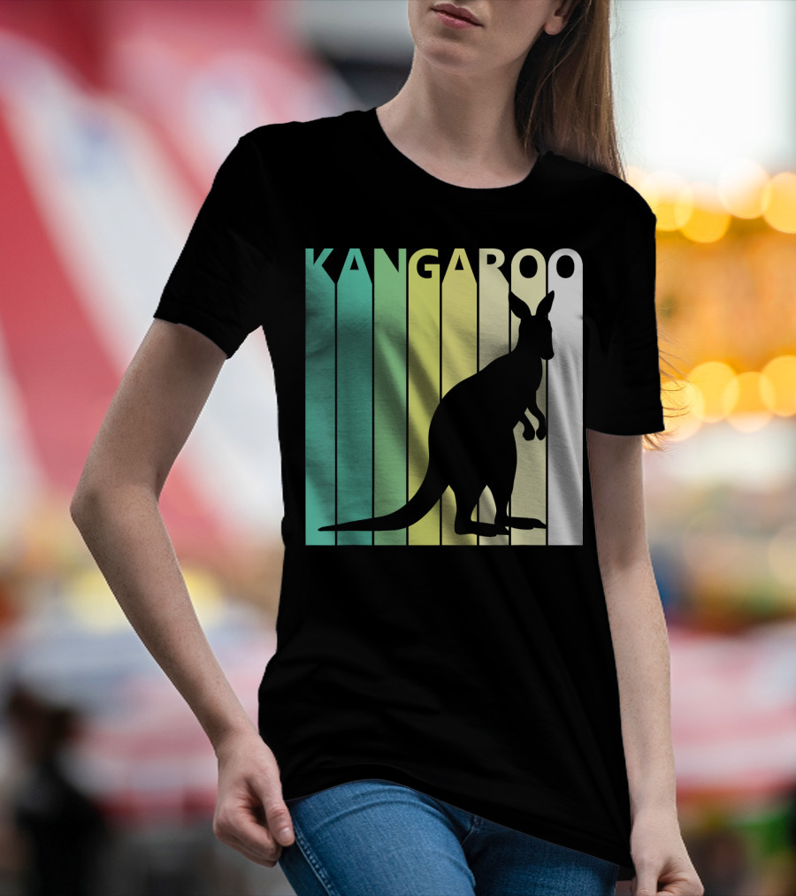 Kangaroo Silhouette Against Multicolor Stripes Animal Lover T-Shirt