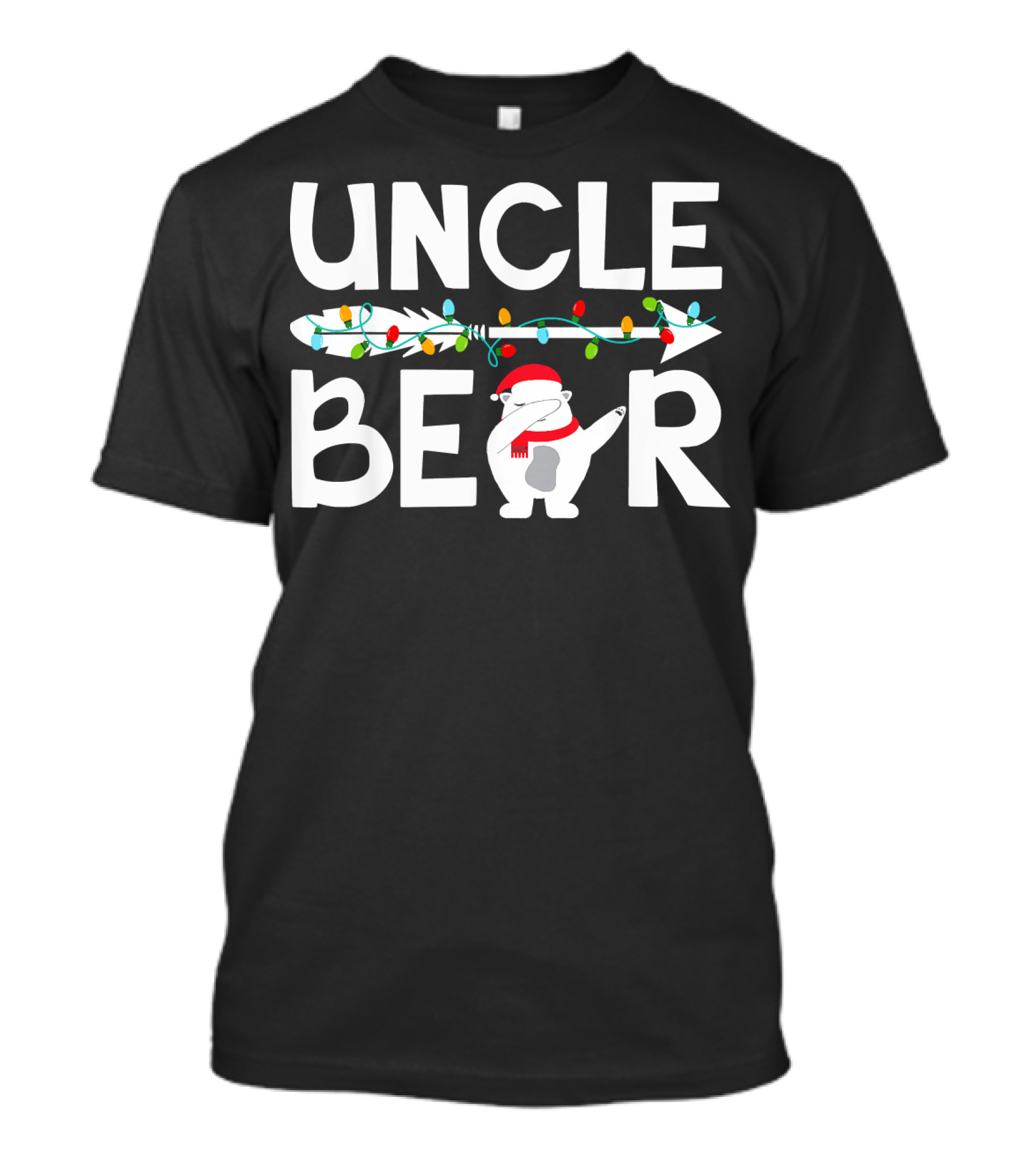 UNCLE BEAR Christmas Polar Bear With Holiday Lights And Santa Hat T-Shirt