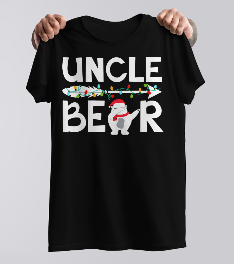 UNCLE BEAR Christmas Polar Bear With Holiday Lights And Santa Hat T-Shirt