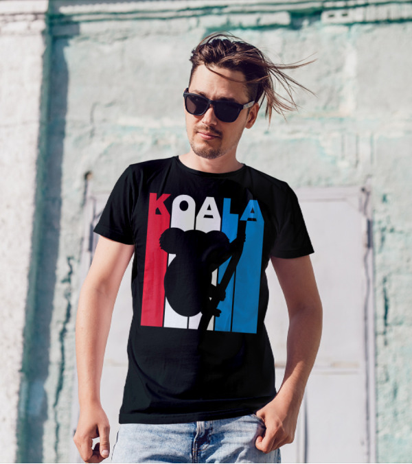 Koala Silhouette Against Red White Blue Stripes For Australia Lovers T-Shirt