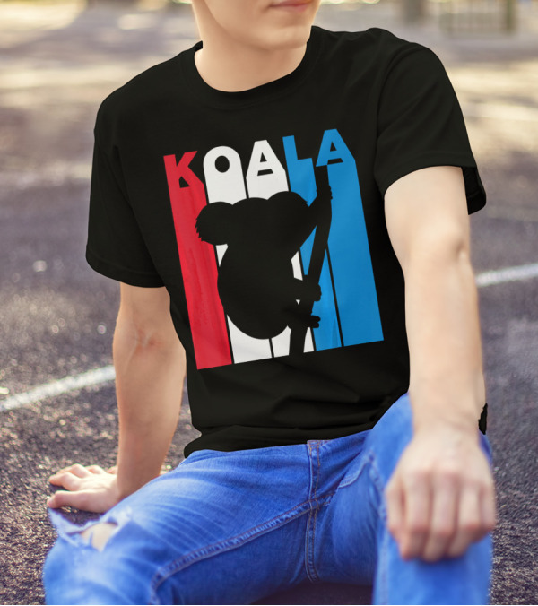 Koala Silhouette Against Red White Blue Stripes For Australia Lovers T-Shirt