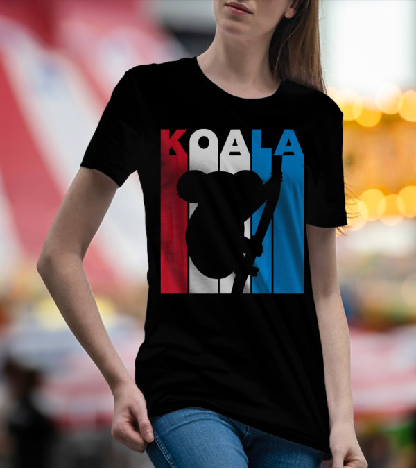 Koala Silhouette Against Red White Blue Stripes For Australia Lovers T-Shirt