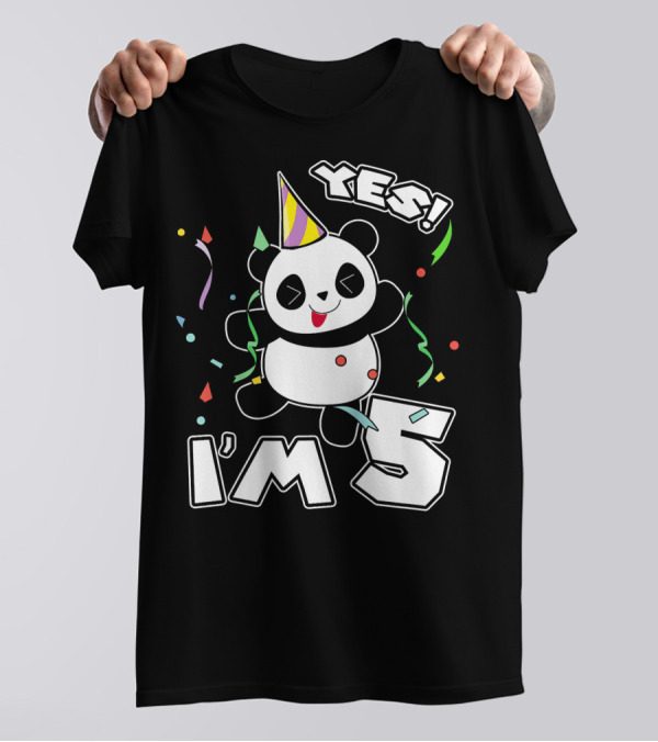 YES I'M 5 Panda Party Confetti Birthday T-Shirt