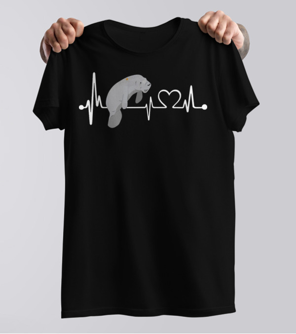 Manatee Heartbeat With Heart And Pulse Line T-Shirt