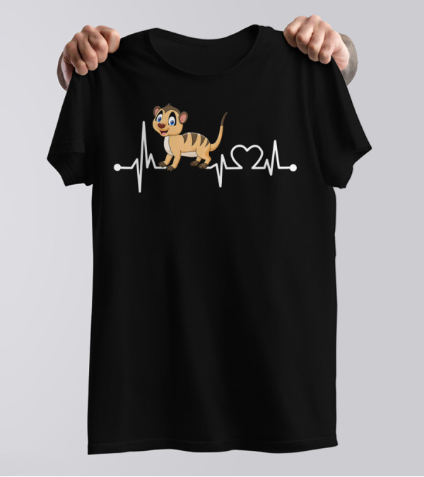 Meerkat Cartoon Heartbeat Love Animal Funny T-Shirt