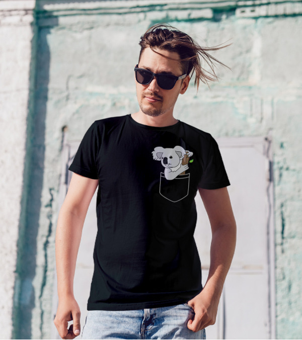 Koala In My Pocket Cute Animal Lover With Eucalyptus Branch T-Shirt