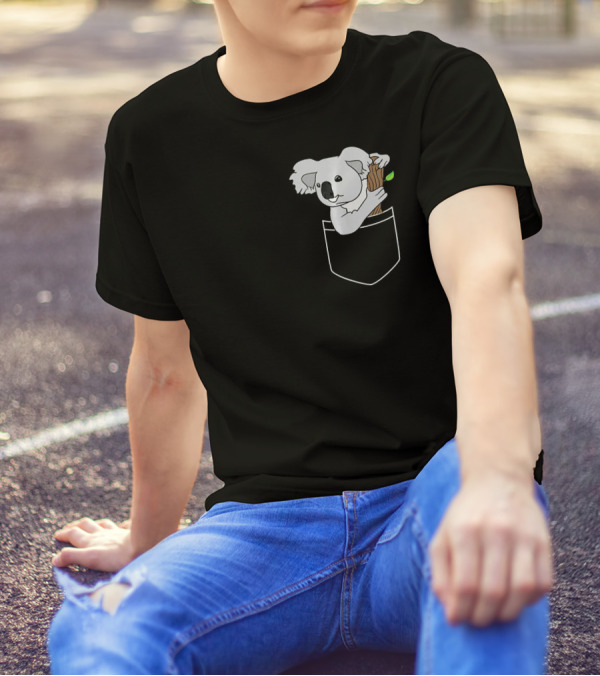 Koala In My Pocket Cute Animal Lover With Eucalyptus Branch T-Shirt