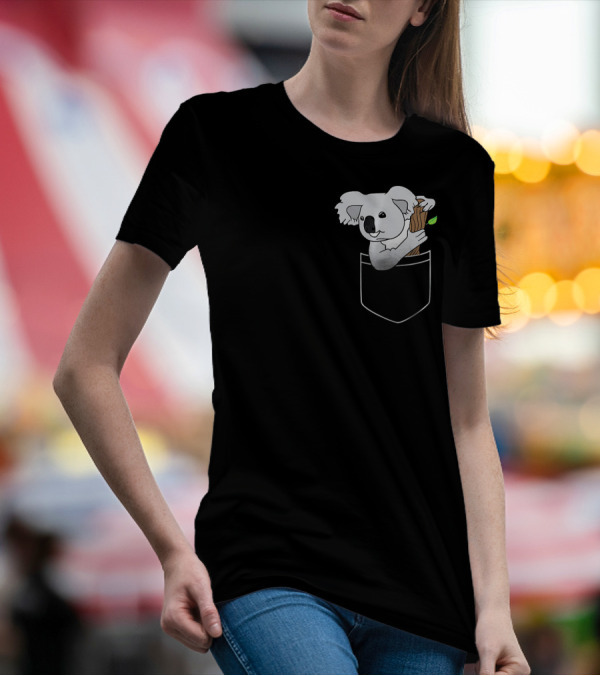 Koala In My Pocket Cute Animal Lover With Eucalyptus Branch T-Shirt