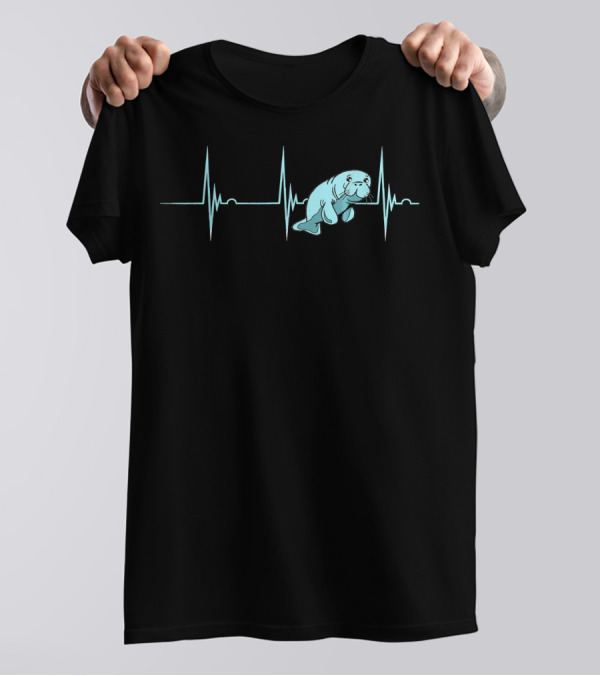 Manatee Heartbeat EKG Sea Cow Dugong Pul T-Shirt