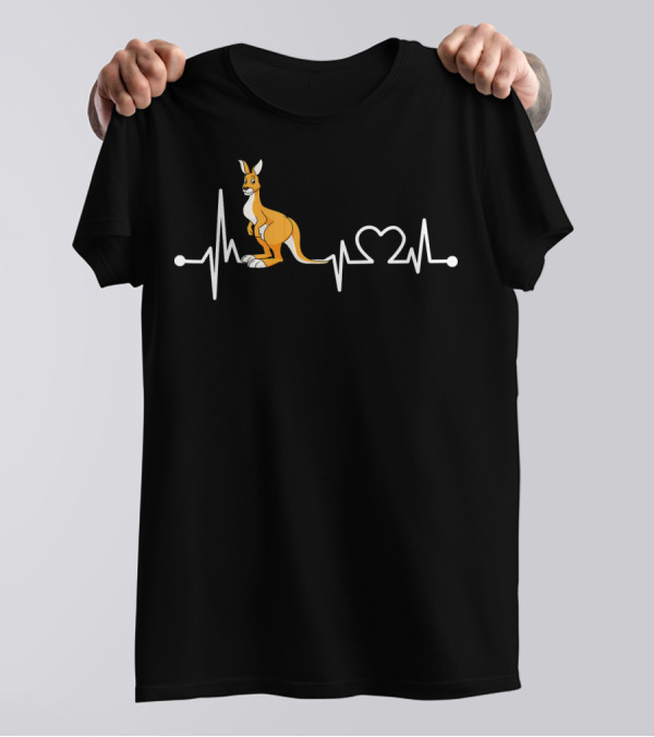 Kangaroo Heartbeat Funny Love Animal Line T-Shirt