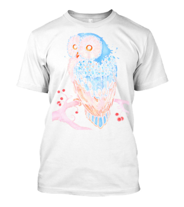 Owl Or Girl Or Colorful Owl On Branch With Red Berries T-Shirt