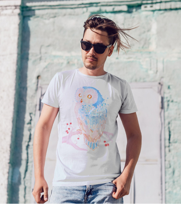 Owl Or Girl Or Colorful Owl On Branch With Red Berries T-Shirt