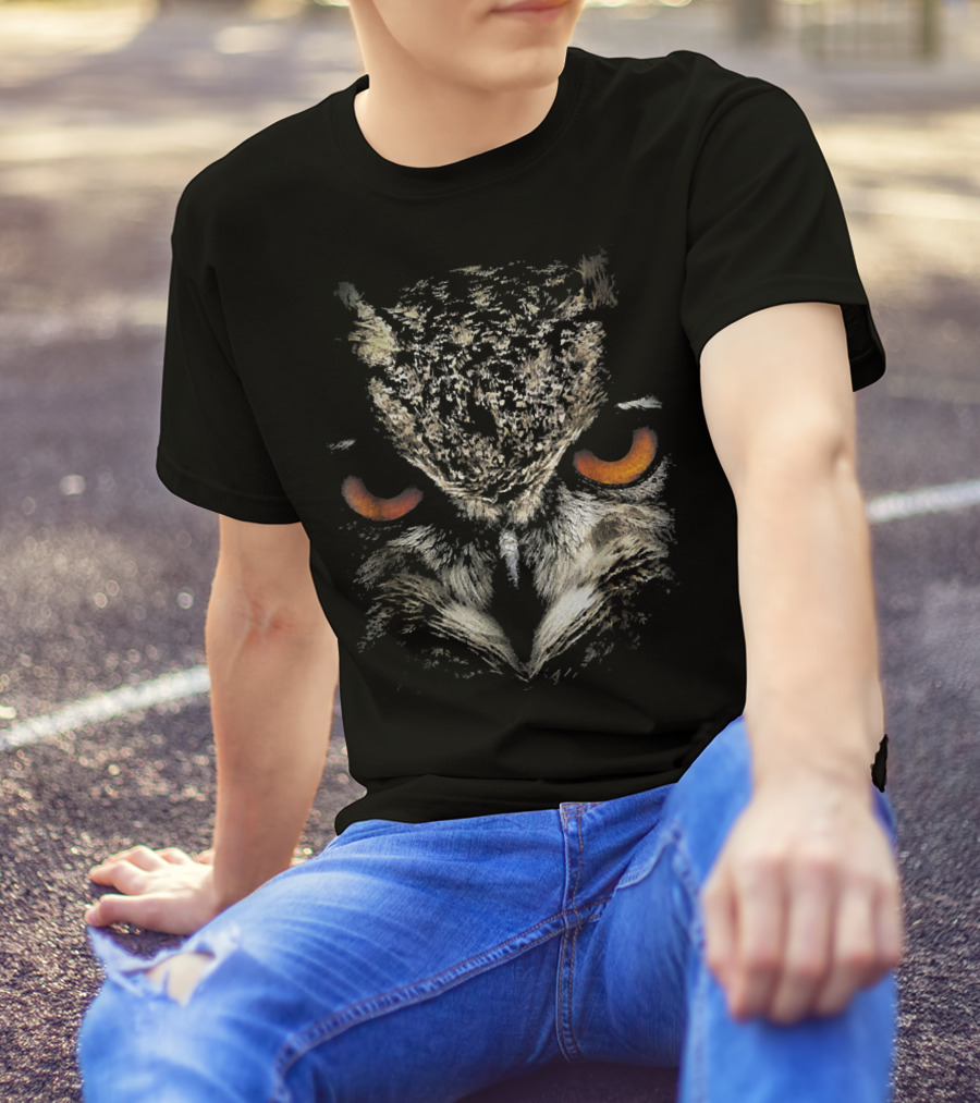 Owl Intense Staring Eyes Wildlife Nocturnal Bird T-Shirt