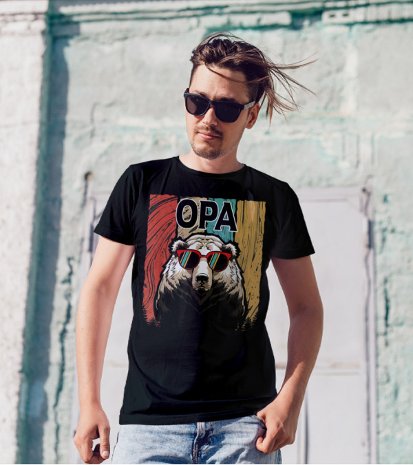 OPA Bear Wearing Sunglasses Retro Colorful T-Shirt
