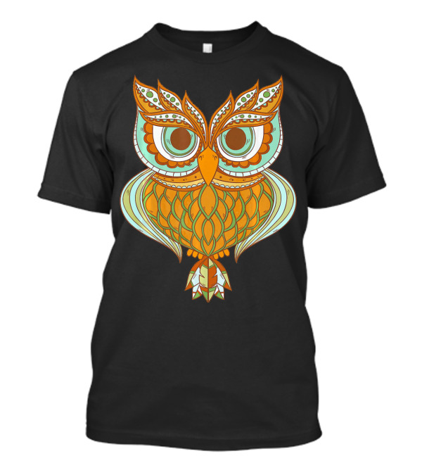Owl Brocade Pattern Art Awesome Owl Vibrant Colorful T-Shirt