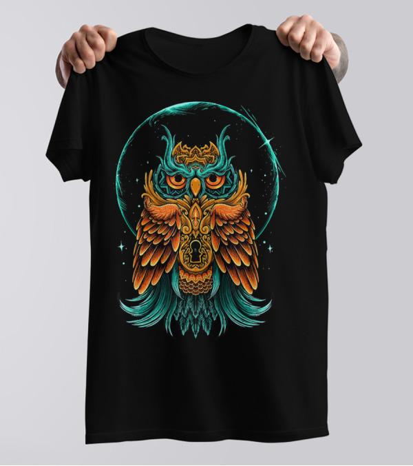 Owl Bird Colorful Intricate Keyhole Celestial Vision T-Shirt