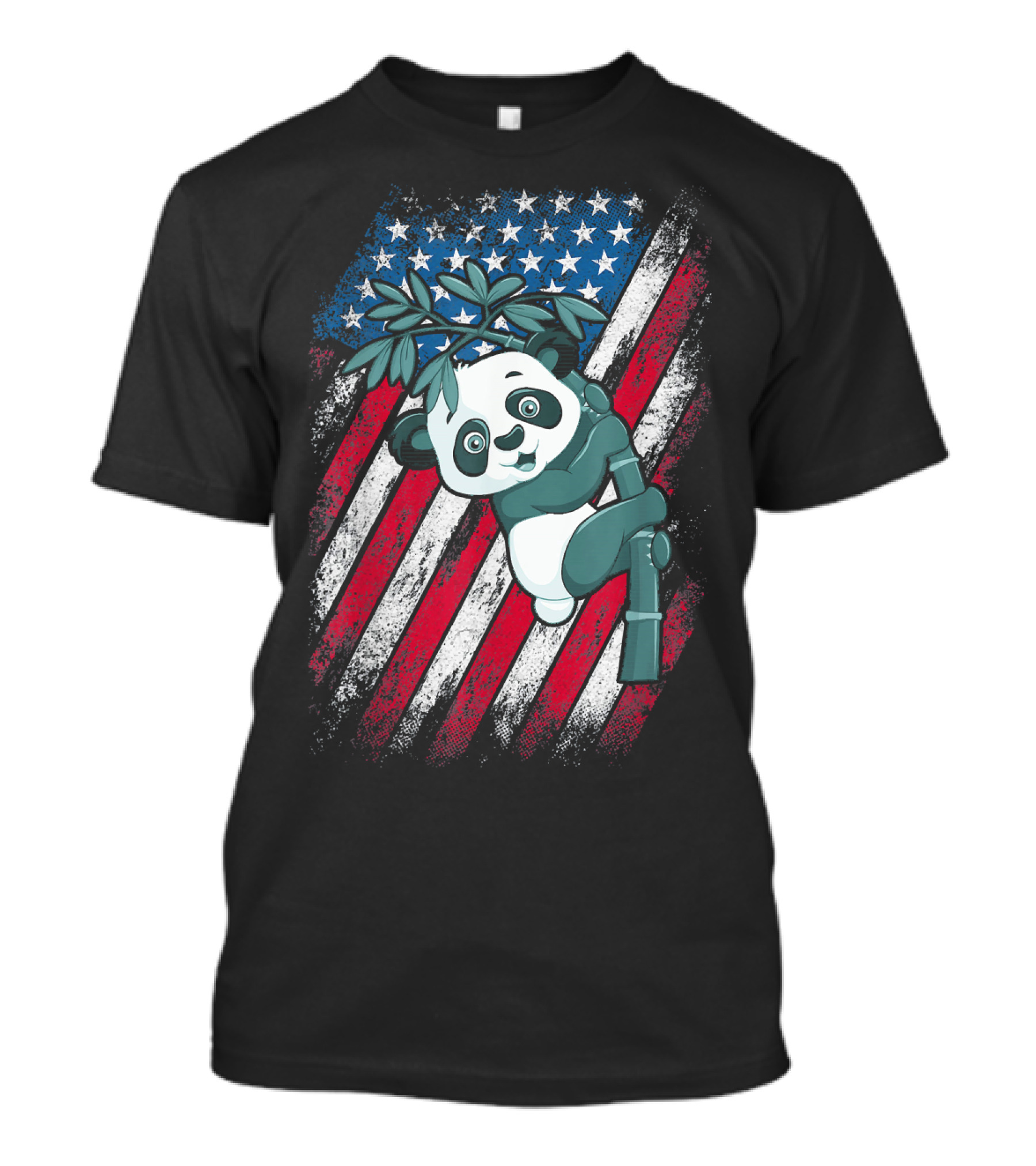 Panda Climbing Bamboo American Flag 4th Of July T-Shirt