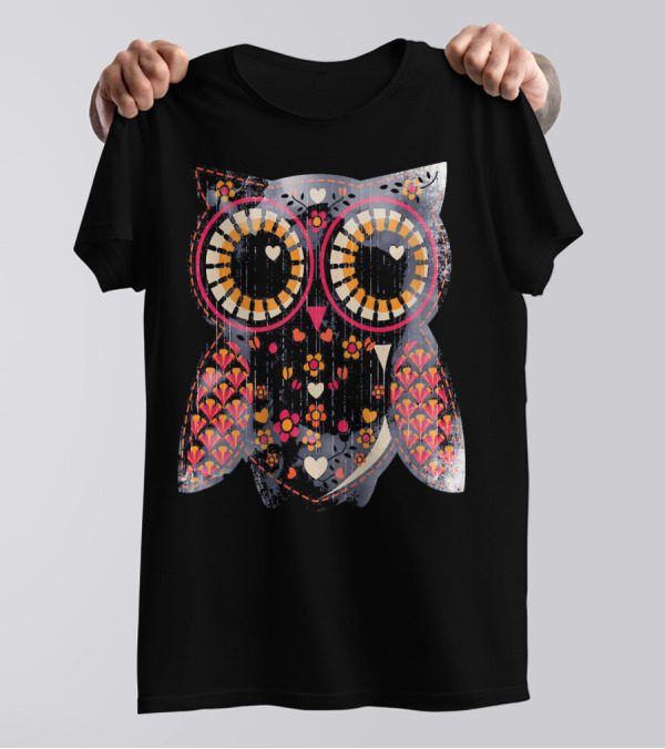 Owl City Idea Owls Colorful Floral Hearts T-Shirt