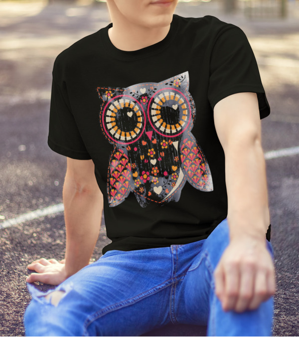 Owl City Idea Owls Colorful Floral Hearts T-Shirt