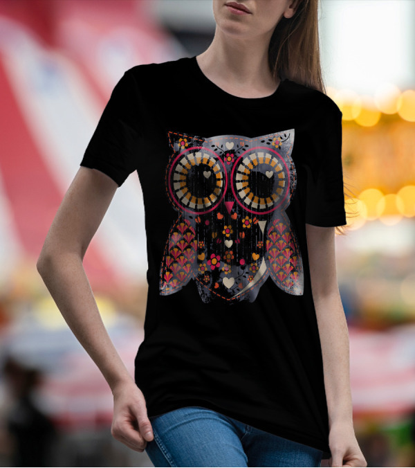Owl City Idea Owls Colorful Floral Hearts T-Shirt