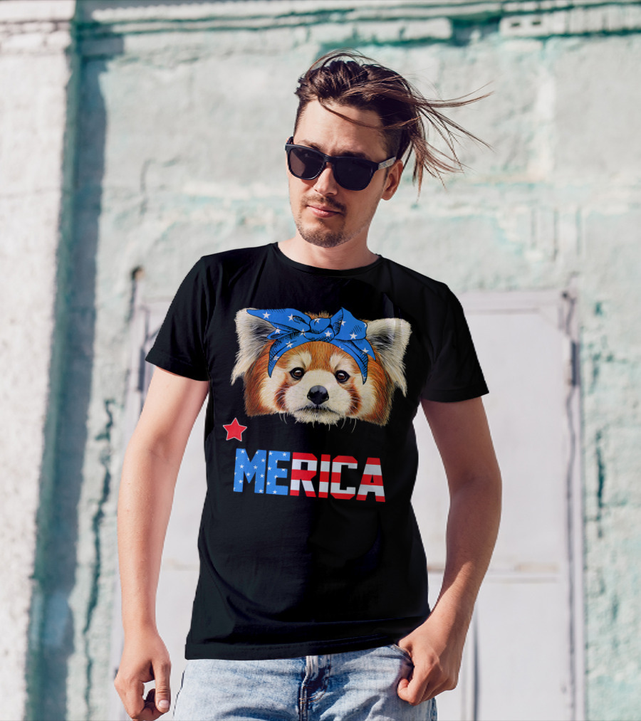 Red Panda Merica With Star And American Flag Headband T-Shirt