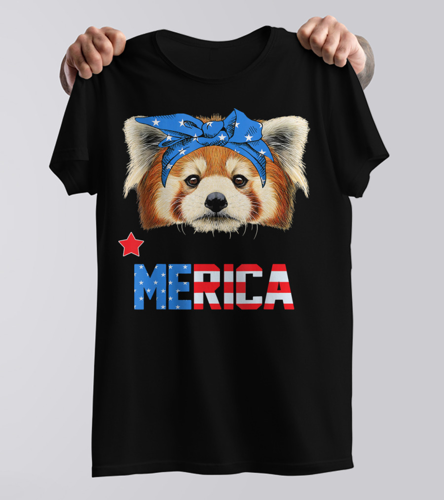 Red Panda Merica With Star And American Flag Headband T-Shirt