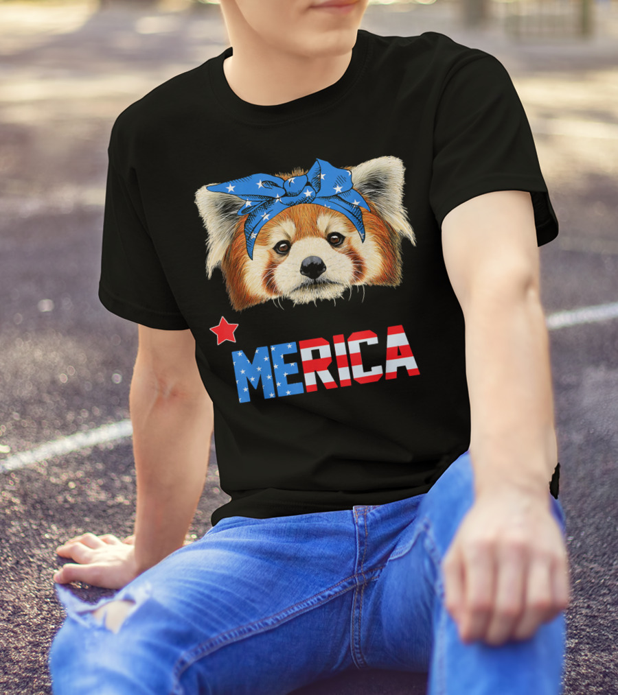 Red Panda Merica With Star And American Flag Headband T-Shirt