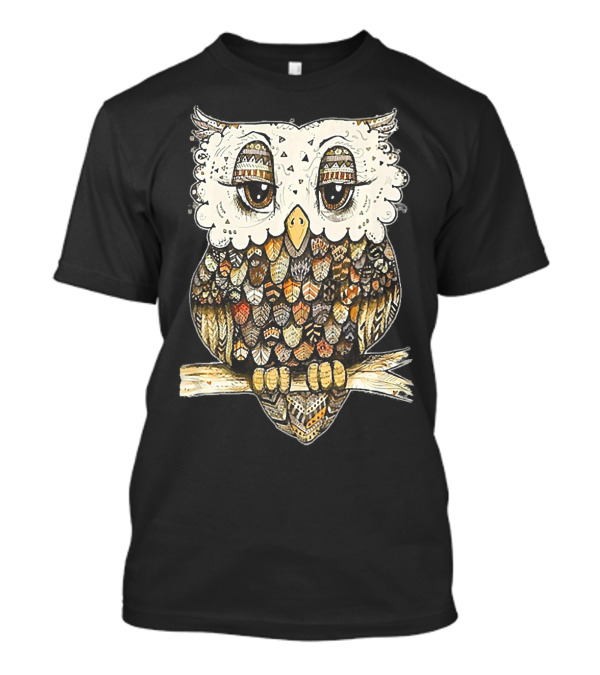 MIAPRINTSPRO Owl Brocade Feathered Pattern Owl On Branch T-Shirt