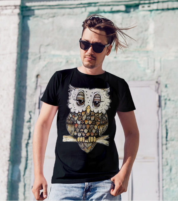 MIAPRINTSPRO Owl Brocade Feathered Pattern Owl On Branch T-Shirt