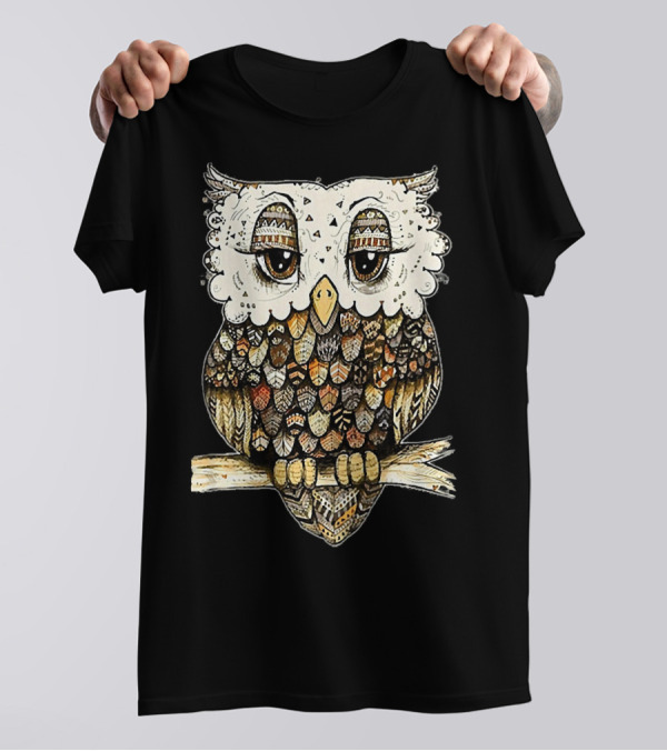 MIAPRINTSPRO Owl Brocade Feathered Pattern Owl On Branch T-Shirt
