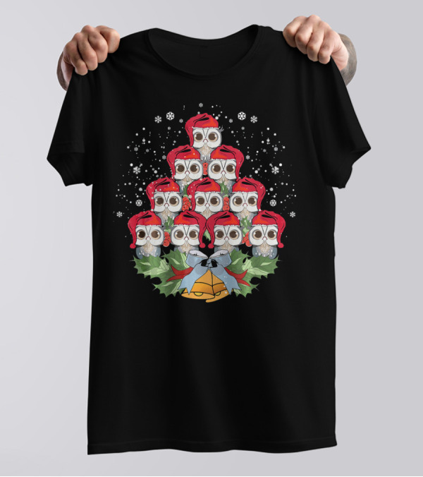 Christmas Owl Tree With Cute Santa Weird Birds T-Shirt