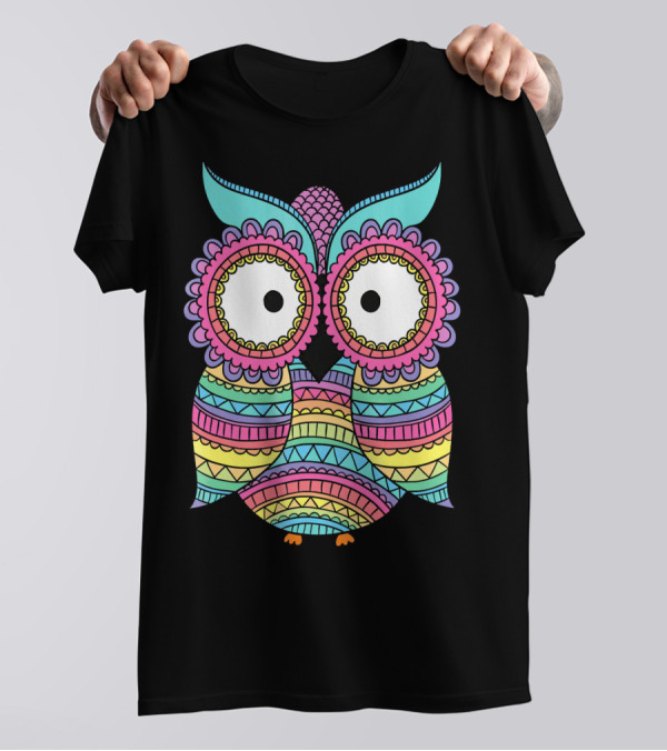 Owl Colorful Ornament Owl Vibrant Patterned T-Shirt