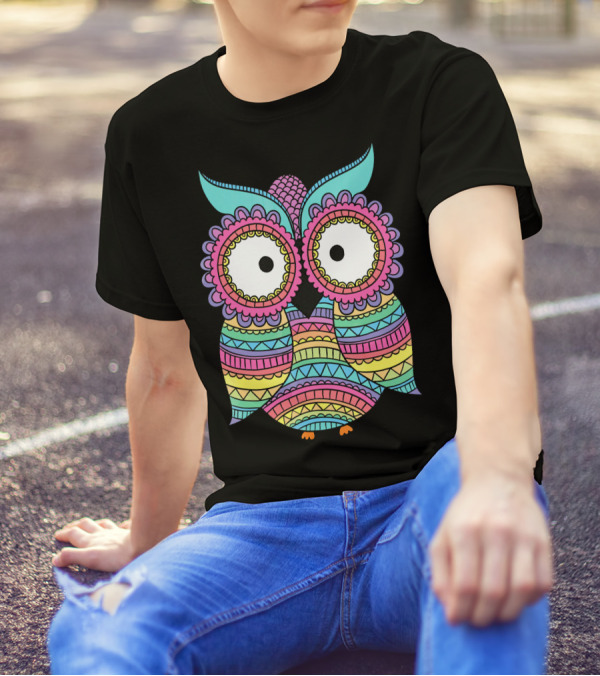 Owl Colorful Ornament Owl Vibrant Patterned T-Shirt