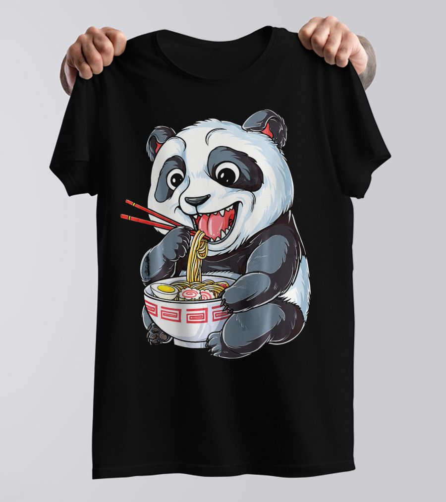 Panda Eating Ramen Kawaii Giant Noodles T-Shirt