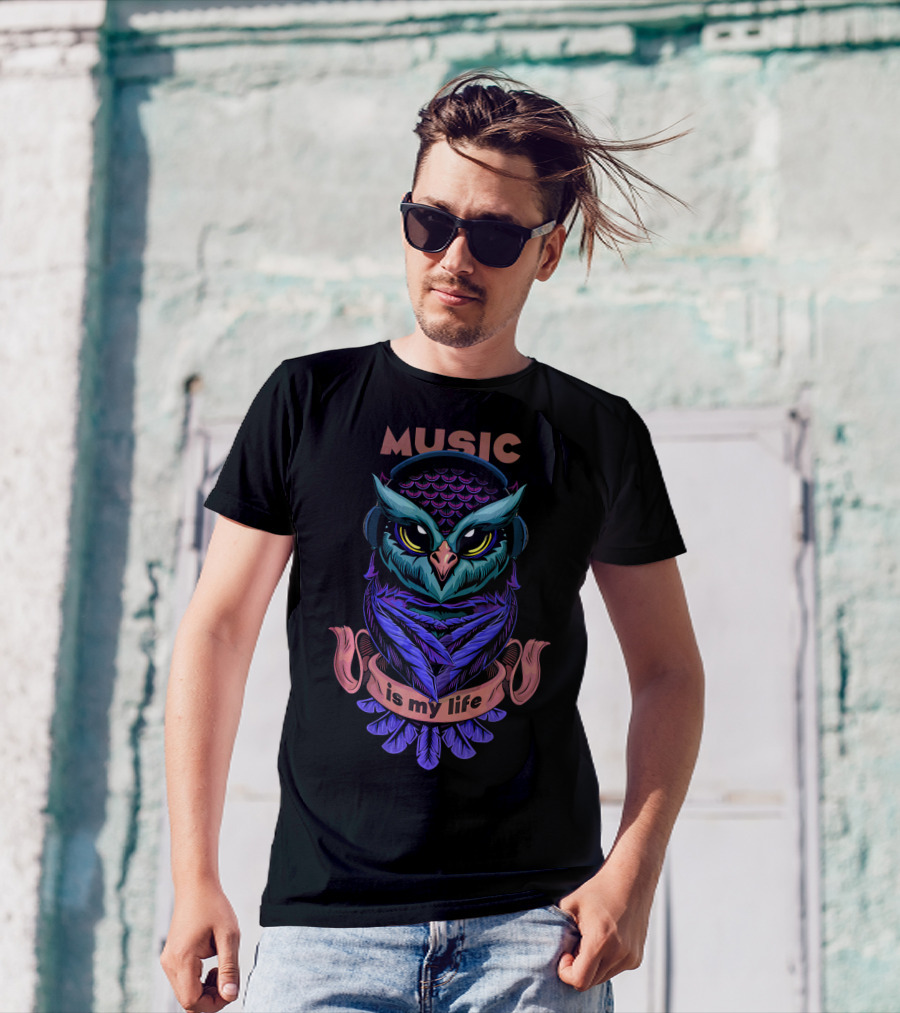 MUSIC Owl With Headphones Is My Life T-Shirt