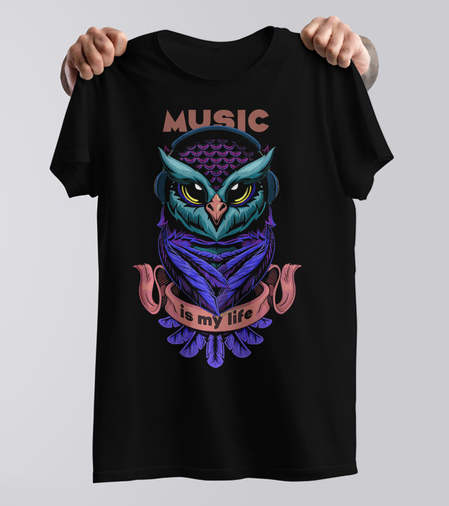 MUSIC Owl With Headphones Is My Life T-Shirt