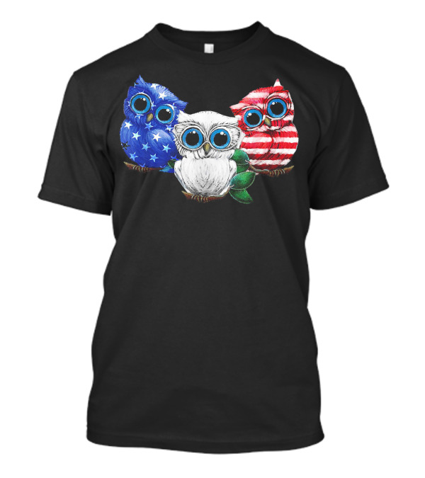 Owl Blue White Red Flag Stars Stripes Ladies 4th Of July T-Shirt