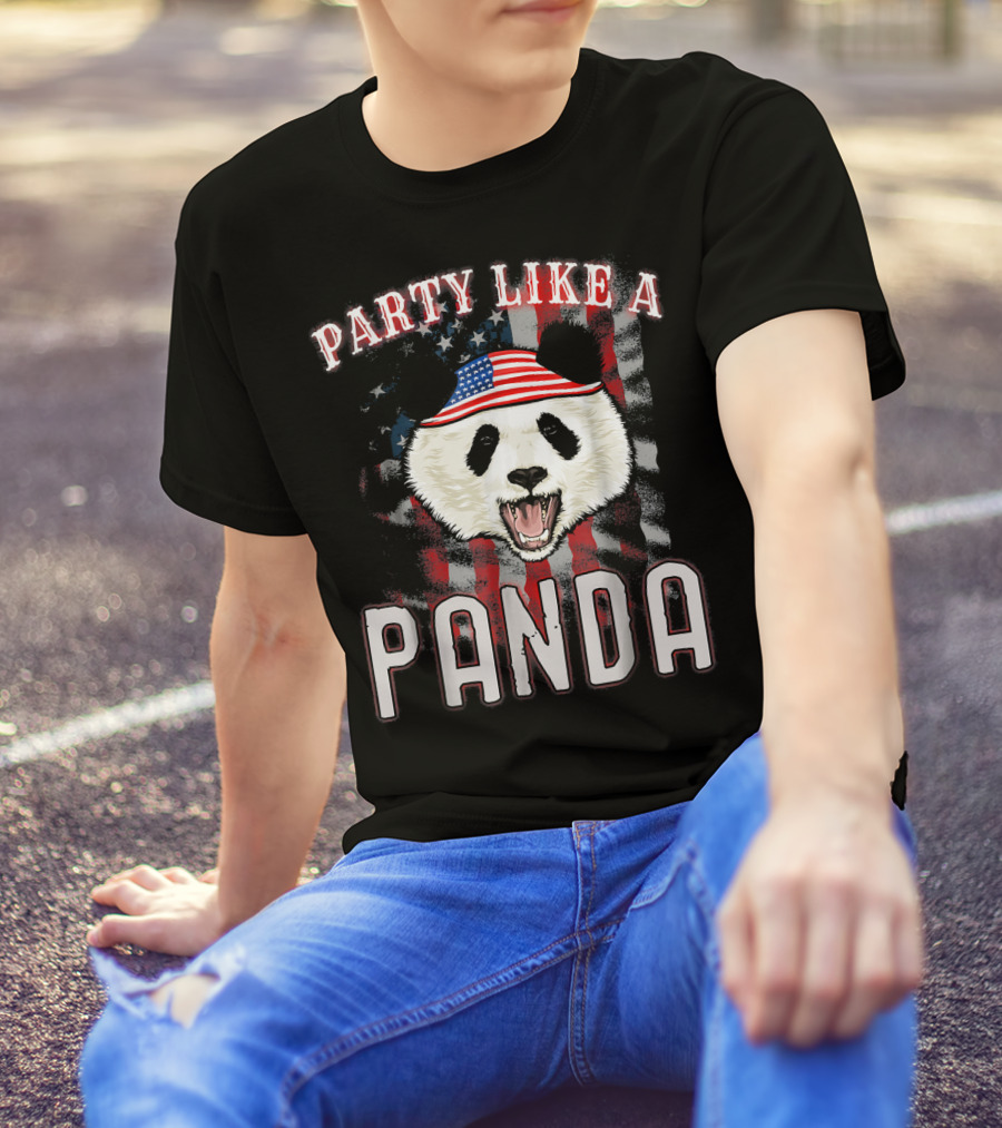 Party Like A Panda American Flag Hat 4th Of July T-Shirt