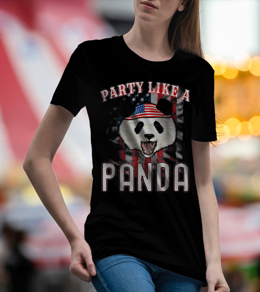 Party Like A Panda American Flag Hat 4th Of July T-Shirt