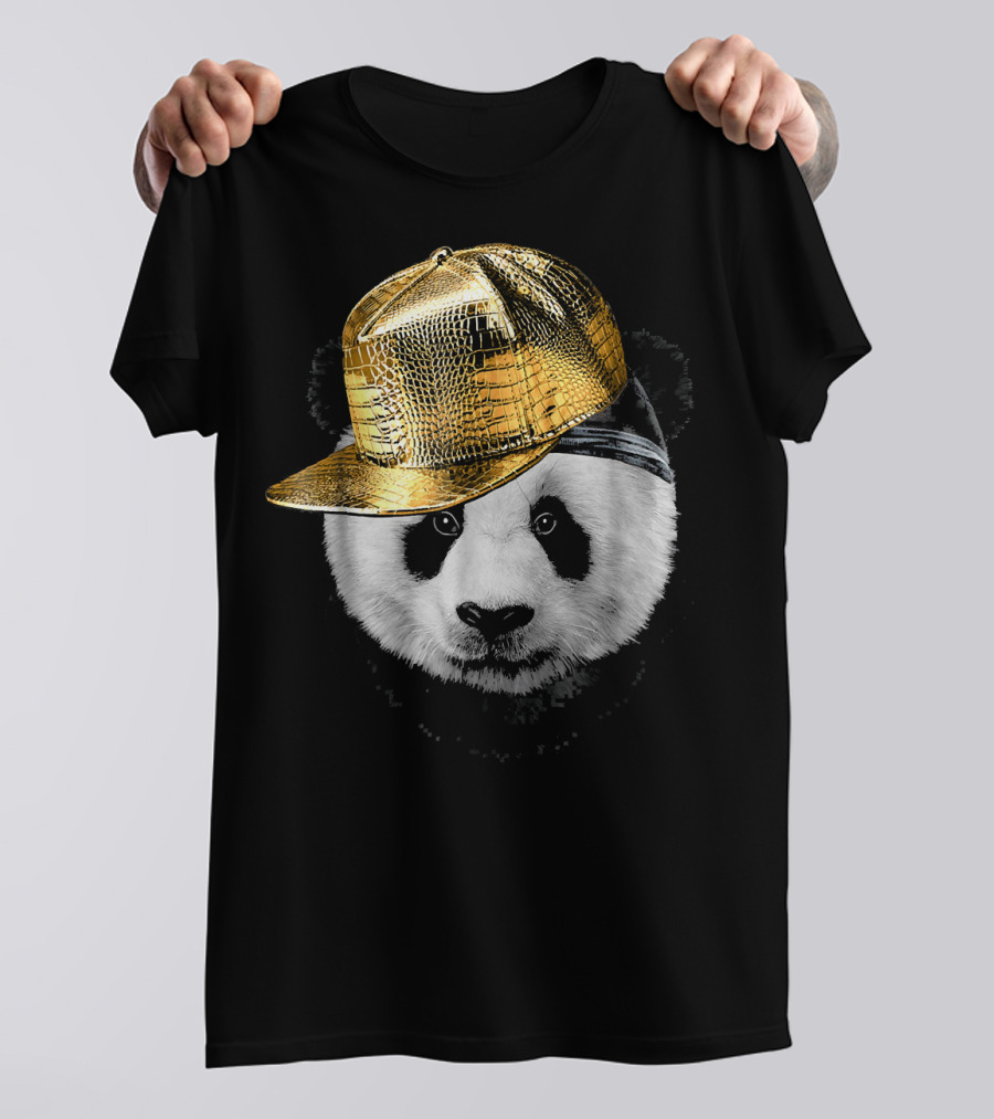 Rapper Giant Panda In Gold Hip Hop Cap T-Shirt