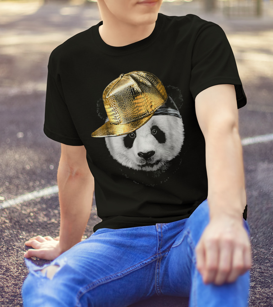 Rapper Giant Panda In Gold Hip Hop Cap T-Shirt
