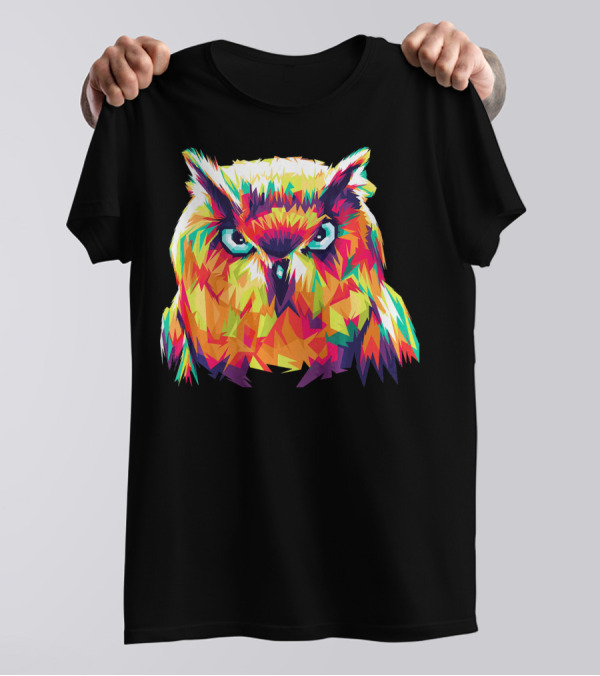 Owl Pop Art Style Vibrant Geometric Colors T-Shirt