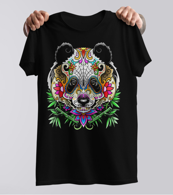 Panda Bear Sugar Skull Day Of The Dead T-Shirt