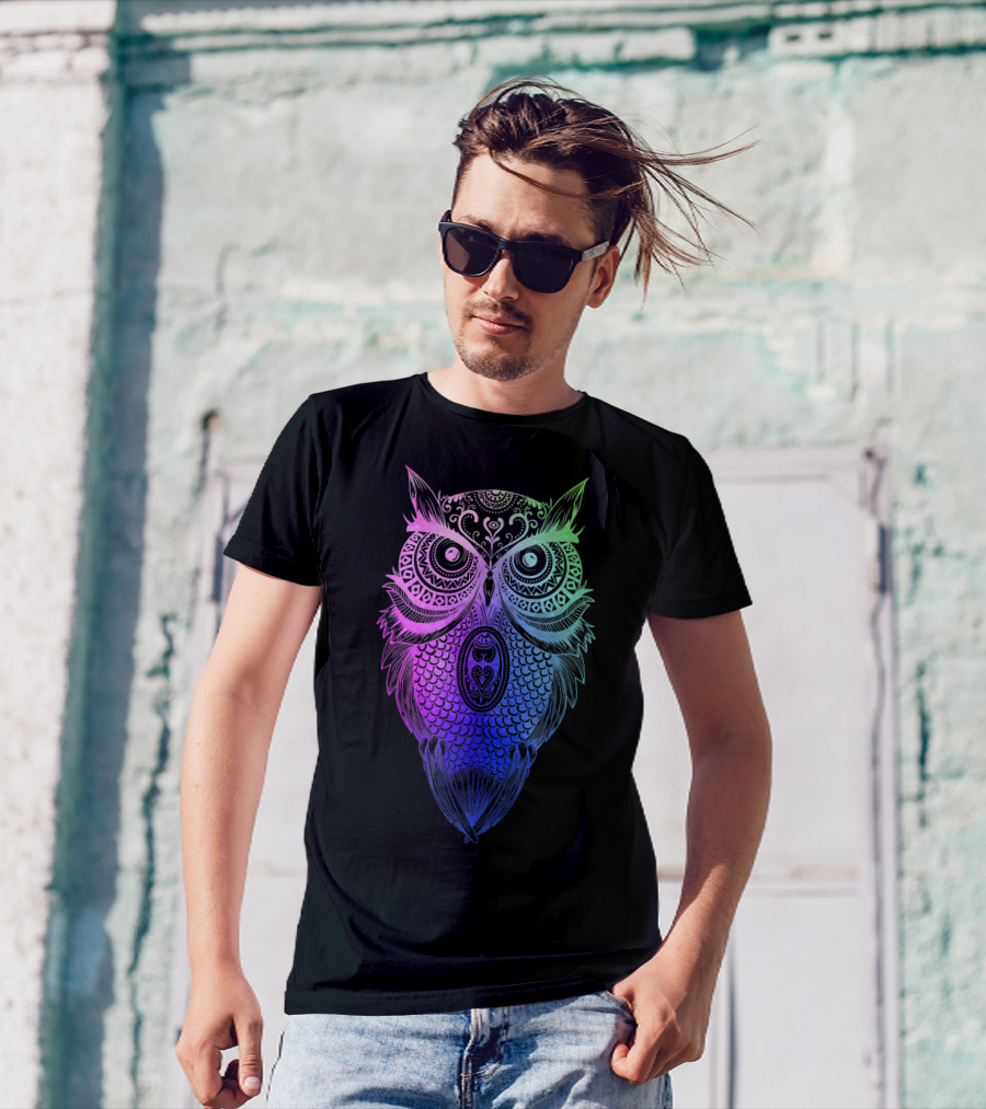 Owl Hindu Tribal Watercolor Mandala Rainbow T-Shirt