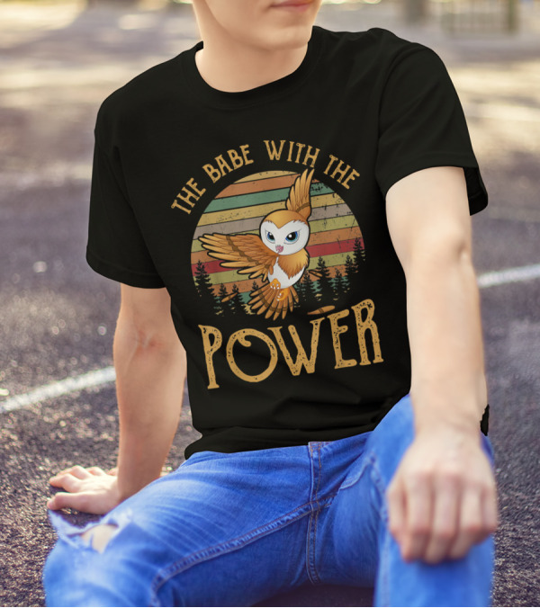 The Babe With The Power Owl Retro Sunset Forest Scene T-Shirt