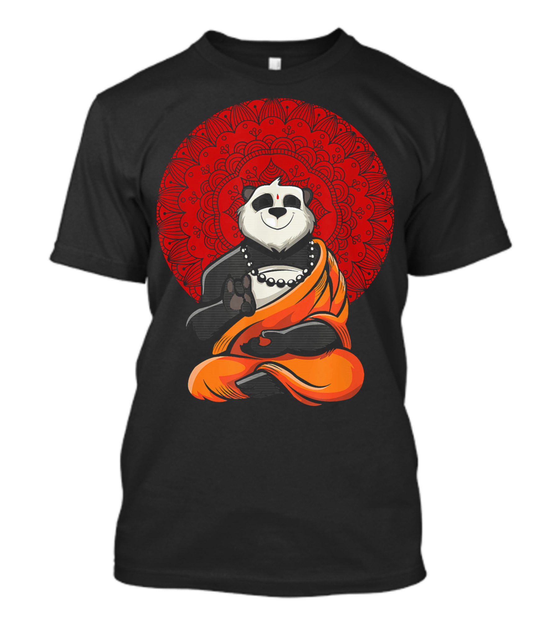 Panda Bear Buddha Zen Meditation With Red Mandala Background T-Shirt
